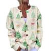 Dames Kerstprint Lange Mouwen Gebreide Vest Knopen aan de Voorkant Trui voor Feestdagen en Winterkleding