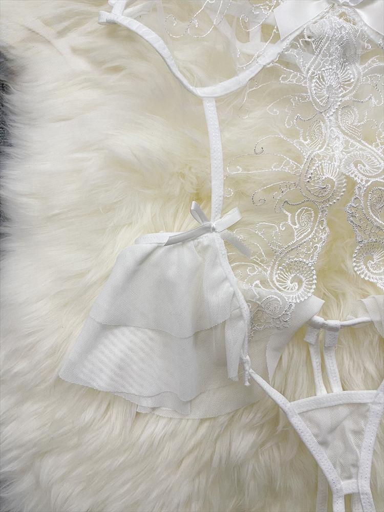 2024 Sheer Bow Lace Sexy Jumpsuits Women Hollow Out Porno Lingerie Romper Female Open Crotch Fashion Strap Transparent Playsuits