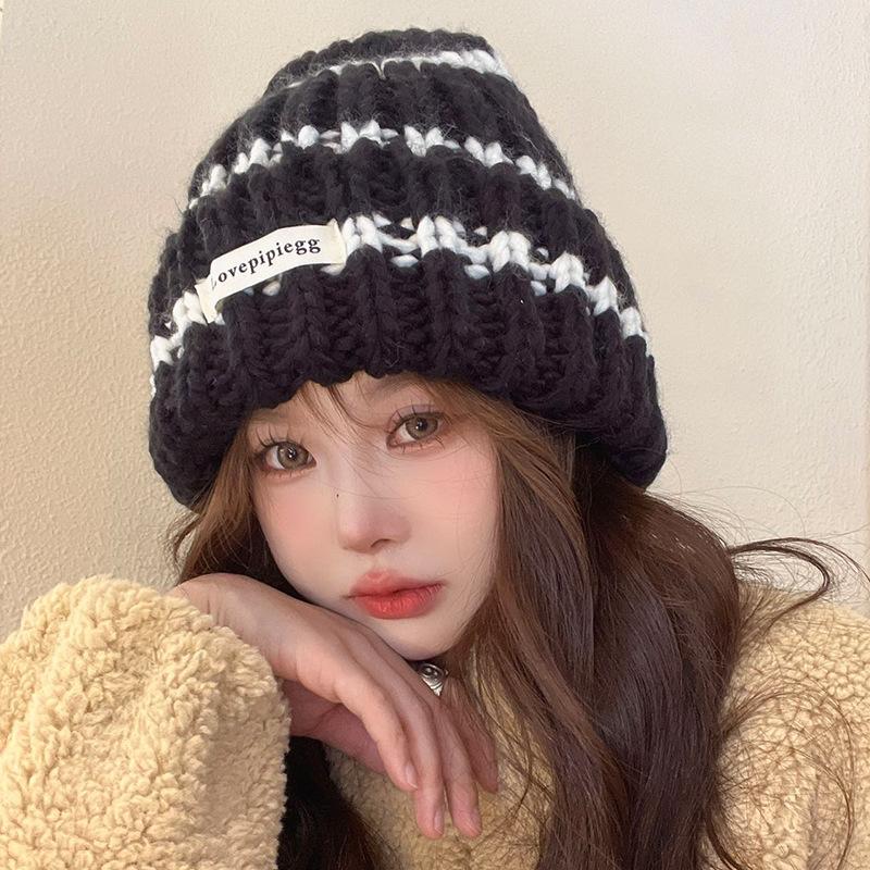 

Women s Autumn and Winter New Korean Style Fashionable Versatile Knitted Hat Showing Face Small Letter Embroidery Warm Hat for Women M（56-58cm）