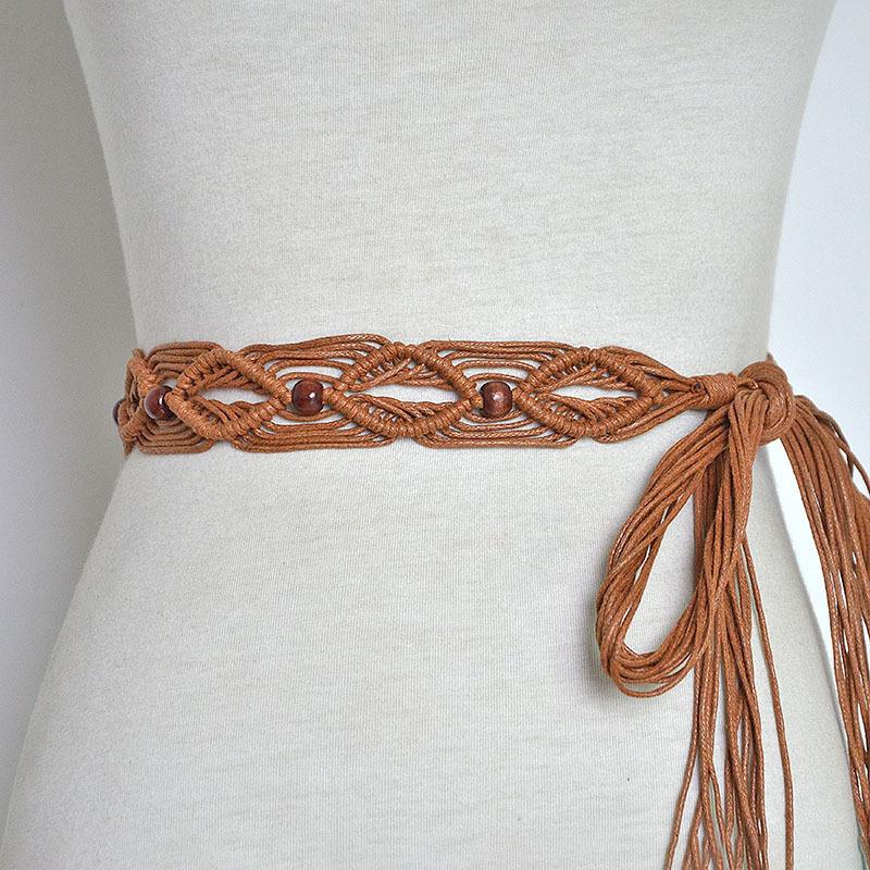 Meier Belt bohemia handmade wooden beads wax rope woven women's thin waist chain