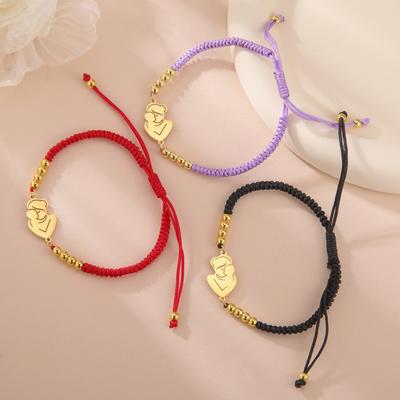 Stainless Steel Gold Color Baby Mom Family Charm Bracelet Red Black Rope Bracelets Fashion Jewelry for Women Mother's Day Gift