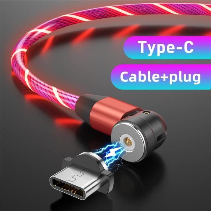 Red type c-1m -câble magnétique usb type c avec éclairage led rotatif à 540 °,charge rapide,câble usbmicro,pour iphone 12