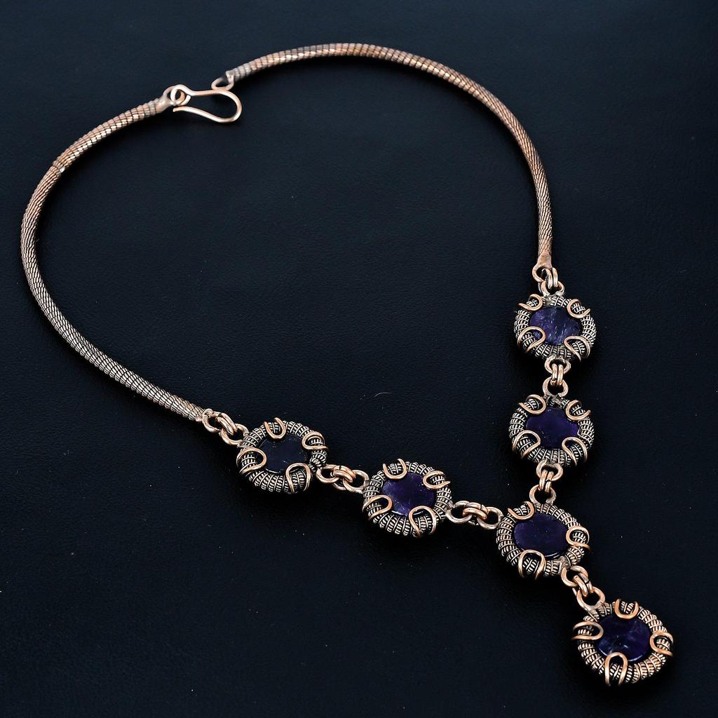 Amethyst Necklace, 999 Copper Wire Wrapped Adjustable Chain Necklace. Gift For Women Handmade Necklace Gemstone Jewelry