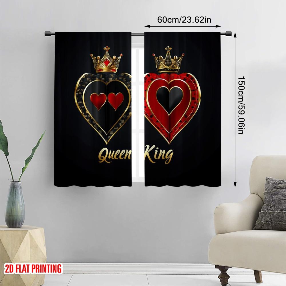 2pcs,2D Plane Printing Pattern Curtains Royal Hearts Versatile Polyester (without Rod) Art Deco Festive for Study, Living Room,