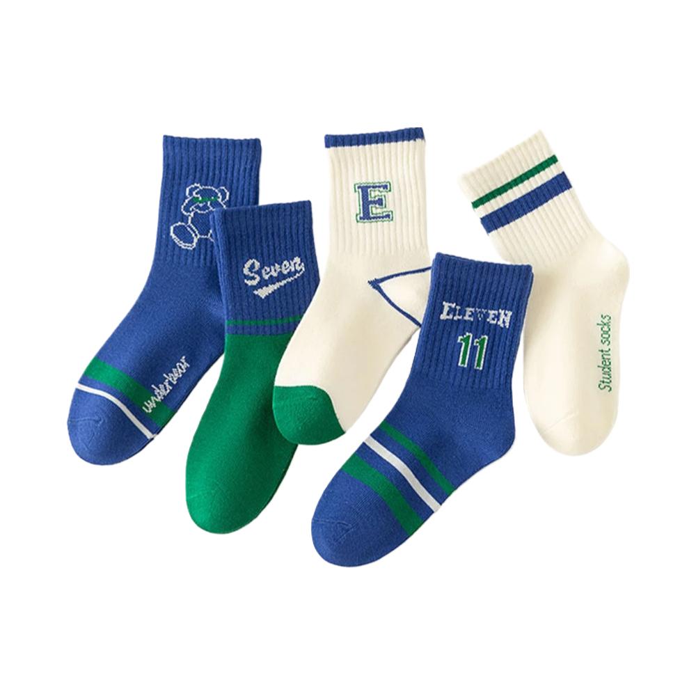 

5 пар детских спортивных носков для малышей 1-8 лет и подростков 9-16 лет, быстросохнущие дышащие хлопковые спортивные носки с полосатыми героями мультфильмов 9-16 years(19-23 cm)