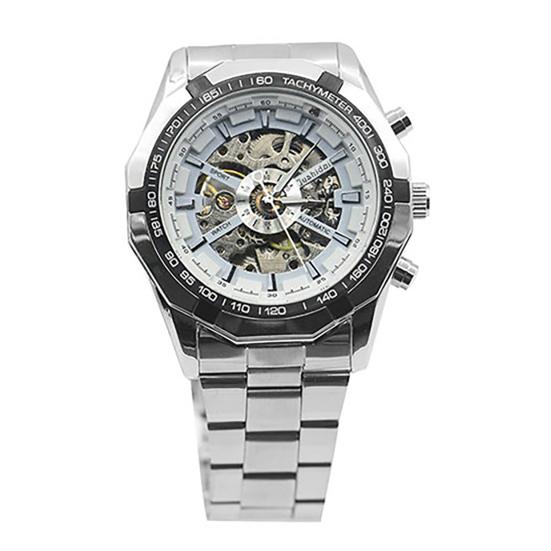 Men Hand-Winding Skeleton Automatic Mechanical Stainless Steel Sport Wrist Watch