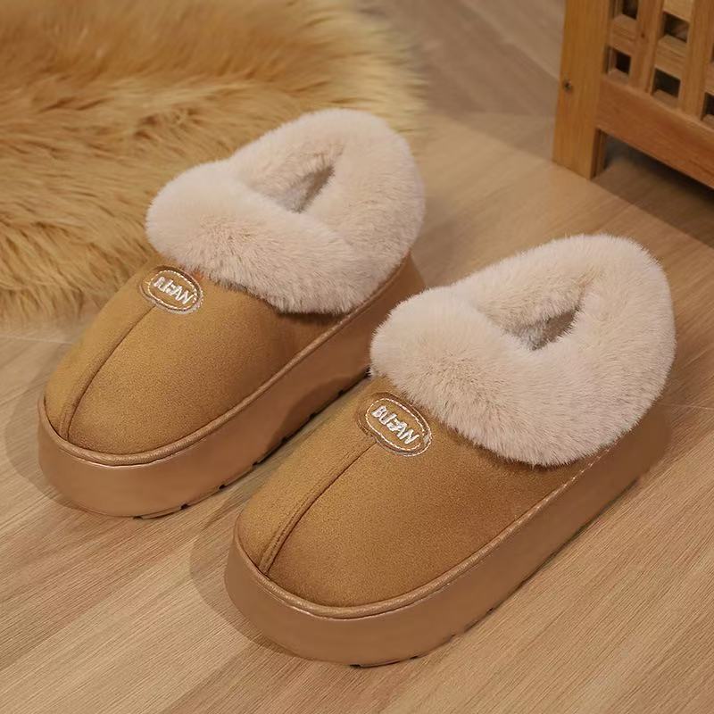Winter Women Warm Plush Slippers Female Thick-soled Indoor Furry Shoes Men Outdoor Fashion Non-slip Slides Couples Cute Boots