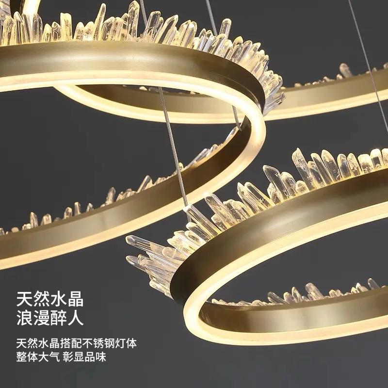 Round Crystal LED Chandeliers Gold Metal Hotel Hall Foyer Dining Room Hanging Light Fixtures Cord Adjustable Modern Loft Lamp