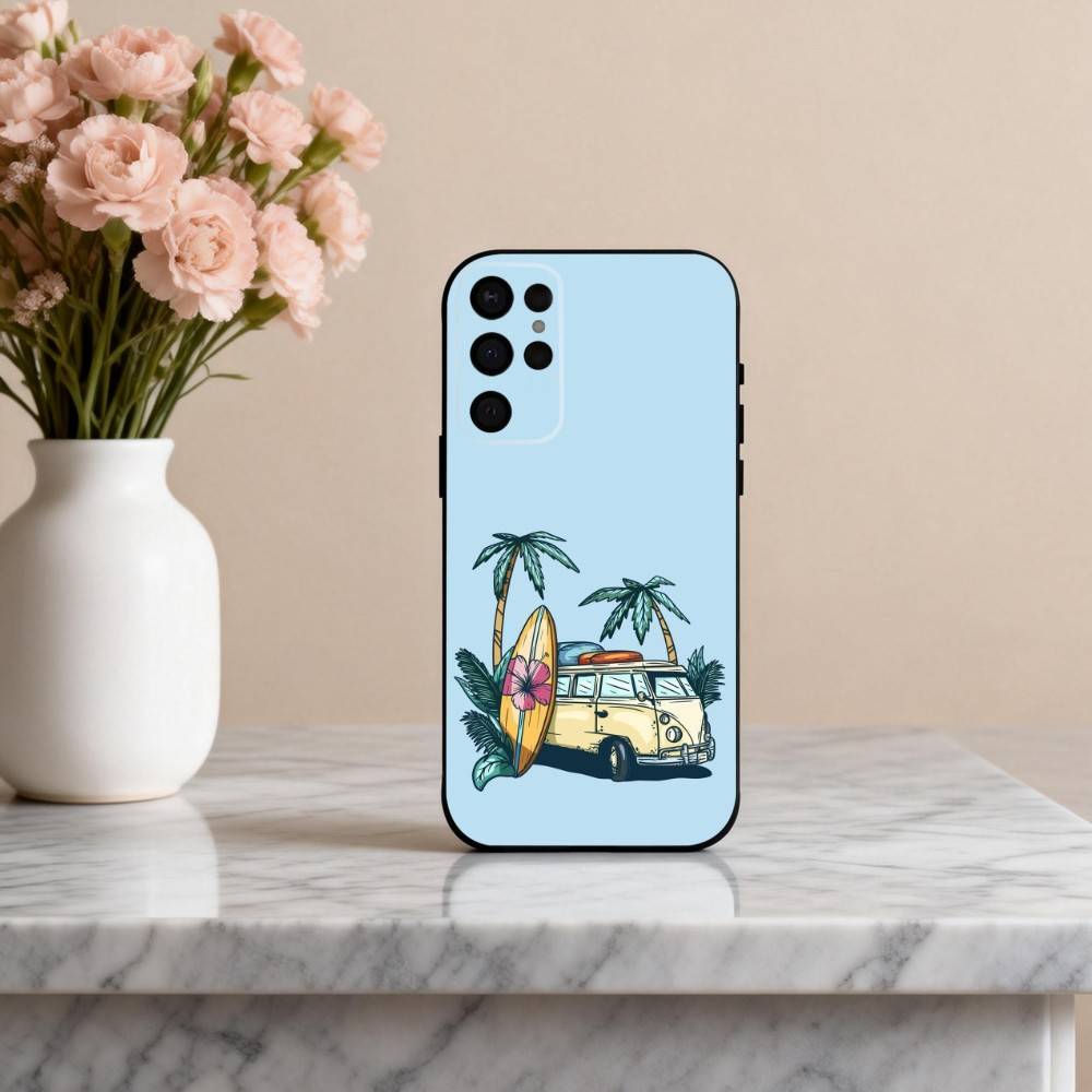 C-Combi Van Surf Art Phone Case For Samsung S25,24,23,22,30,21,10,9,Ultra,Plus,Lite,FE,4,5 G Soft Black Case