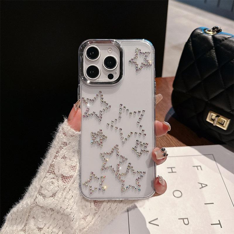 Transparent Rhinestone Mobile Phone Case for IPhone16promax Love for Apple 17 Stars 14pro Butterfly Light Luxury