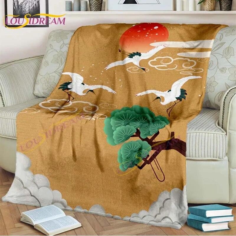 

Винтажное одеяло с краном в японском стиле, фланелевые одеяла для гостиной, кровати, дивана, стула, путешествия, спальни, экзотическое одеяло с горами Фудзи