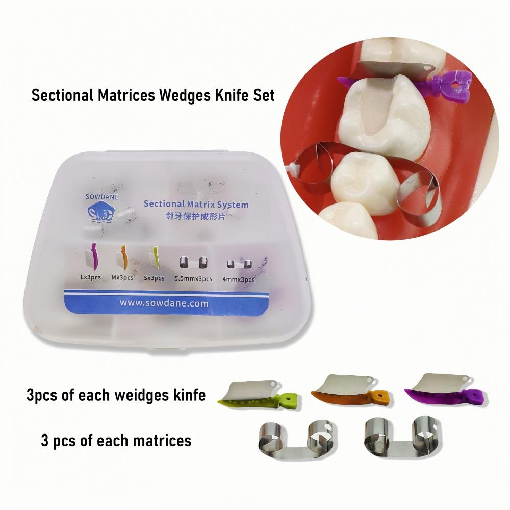 1 Set Dental Matrix Wedge Guards Sectional Baffle Type Matrice Dentistry Teeth Interproximal Wedge Knife With Protection Steel Matrix