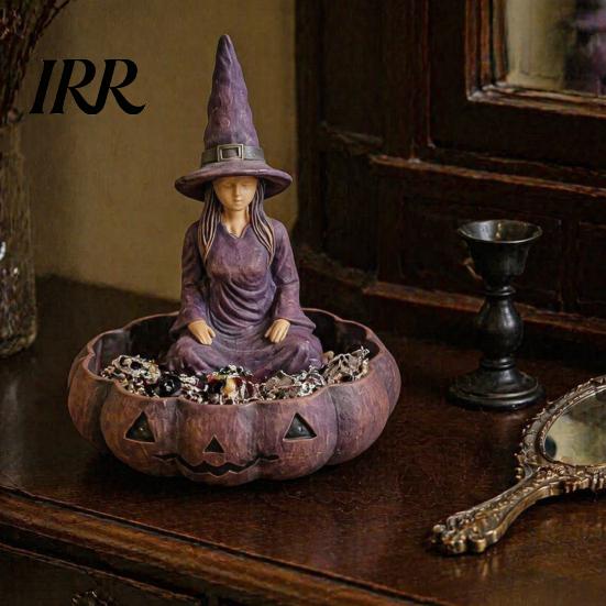 Dark Home Accessories Meditating Witch Jewelry Tray, Vintage Gothic Resin Decorative Storage Small Vanity Tray Dish, Mysterious Zen Desktop Organizer
