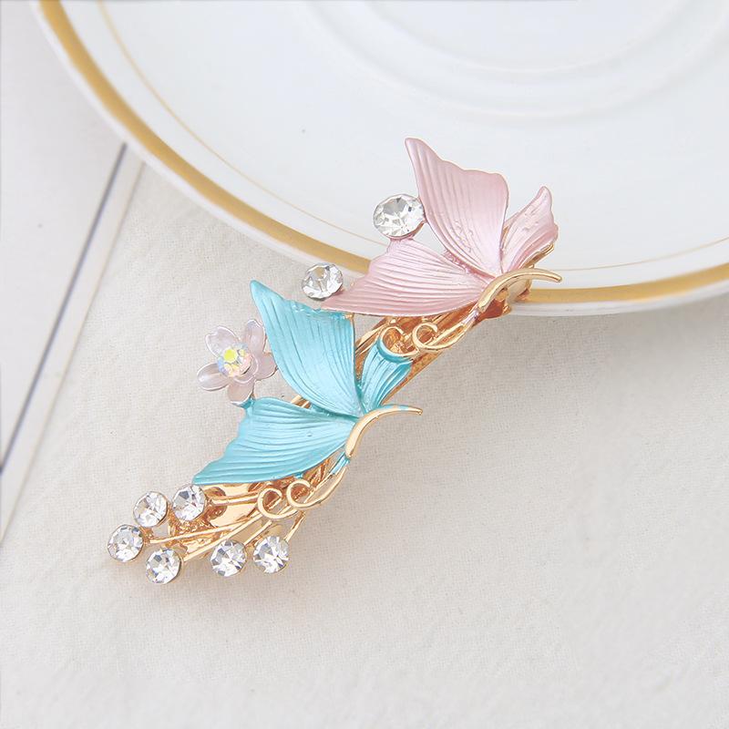 Flower Hairpin Women'S Back Of The Head Zinc Alloy Diamond Paint Hollow Butterfly Spring Clip Autumn And Winter Hairpin Hair Accessories