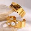Irregular Open Cuff Pearls Bracelet Stainless Steel Wristchain Adjustable Bangle Geometric Jewelry Festival Accessories