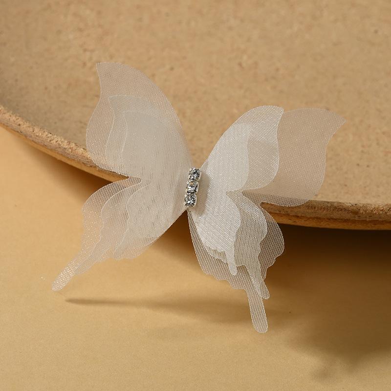 10Pcs Lightweight 3D Organza Butterfly Brooch Pins Shiny Rhinestone Lapel Pins for Bridal Wedding Dress Decor