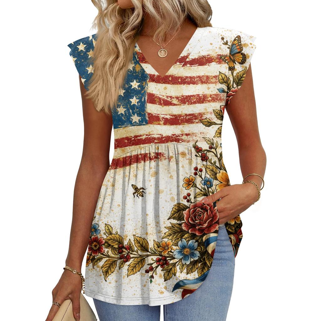 Womens Tops Fashionable V-neck Ruffled Sleeve Short-sleeved T-shirt Business Blouses