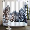 Christmas Shower Curtain Xmas Tree Winter Forest Snow Cute Snowman Bathroom Shower Curtain Waterproof Bath Curtain With Hook