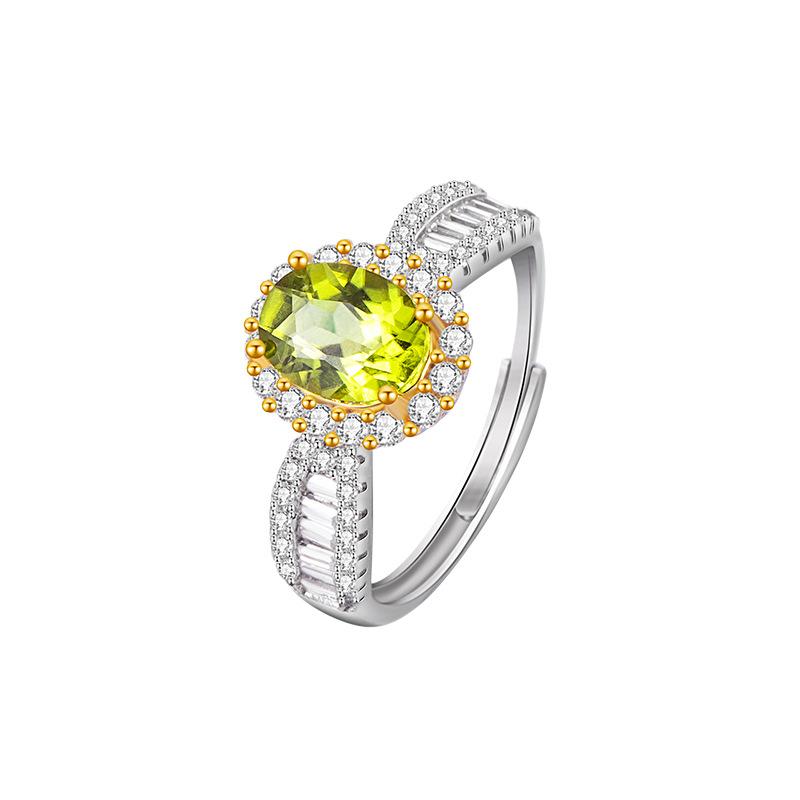 S925 Sterling Silver Ring Women's Inlaid Garnet Crystal Stone Peridot Natural Color Treasure Index Finger Ring