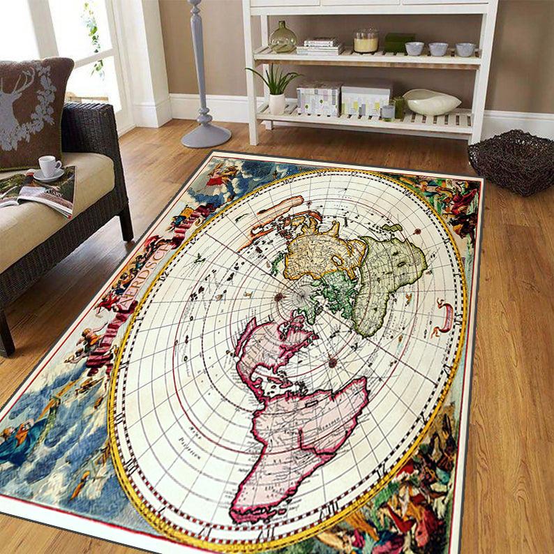 Ancient World Navigation Map Teppe for stuen, mykt flanell teppe for soverommet, Anti-skli BADEROMsmatte, baby lekematte