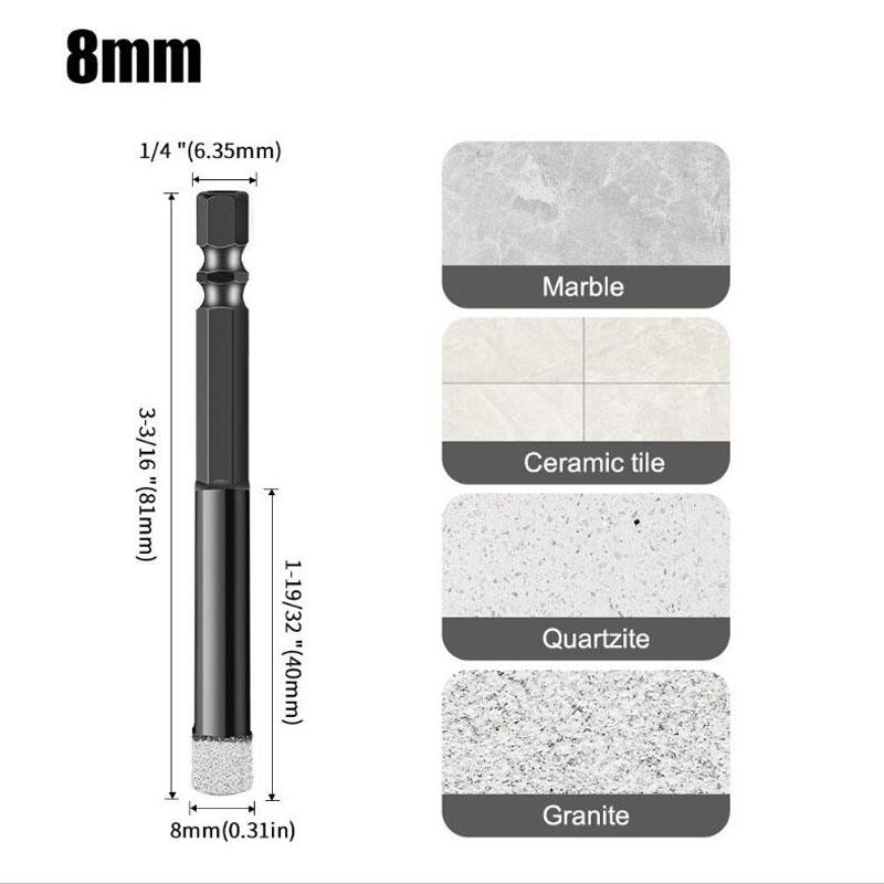 Burghiu diamantat cu coadă hexagonală, biți de găurit brazați în vid uscat, seturi de biți de găurit cu miez, polizor unghiular diamantat, tăietor de faianță, instrumente de ferăstrău cu găuri