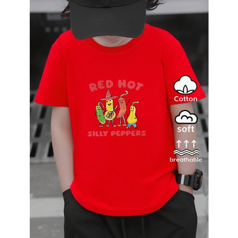 European sizes Short-Sleeve T-Shirt, Red Hot Silly Peppers Summer T-Shirt Print, Trendy And Fashionable Print, Boys' Casual Travel T-Shirt