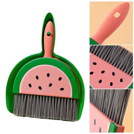 Small Broom Dustpan Set Fruit Themed Anti-scratch Desktop Crumb Sweeper Glass Piano Surfaces Fine Dust Debris Handheld Broom