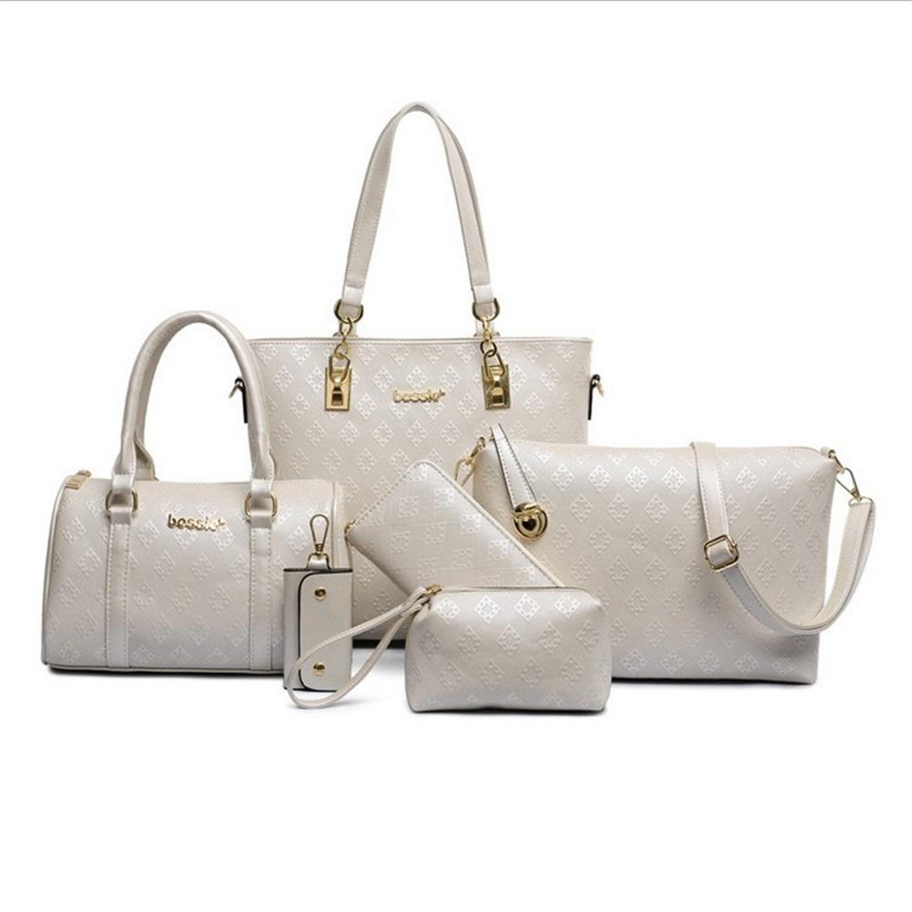 

Embossed rhombus pattern six-piece set of hand-held shoulder crossbody bags