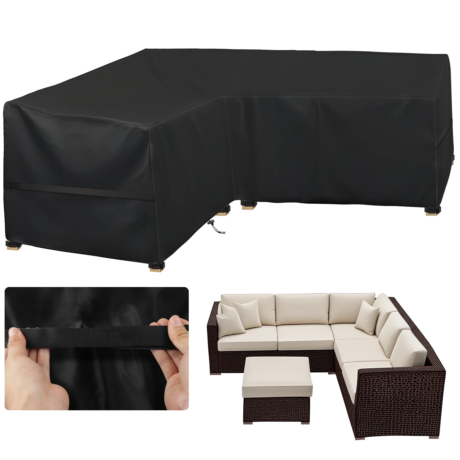 

Garden V-Shape Furniture Cover Waterproof, 210D Heavy Duty Oxford Fabric Outdoor Rattan Corner Sofa Cover with Waterproof Tape, 215x215x87cm Left (215) x Right (215) x87cm