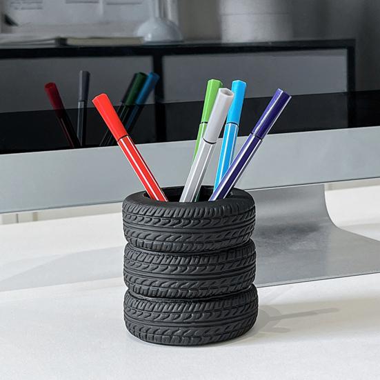 Portalápices con Forma de Neumático Apilado, Organizador de Escritorio Creativo, Soporte para Papelería para Pinceles de Maquillaje, Decoración de Oficina para Estudiantes
