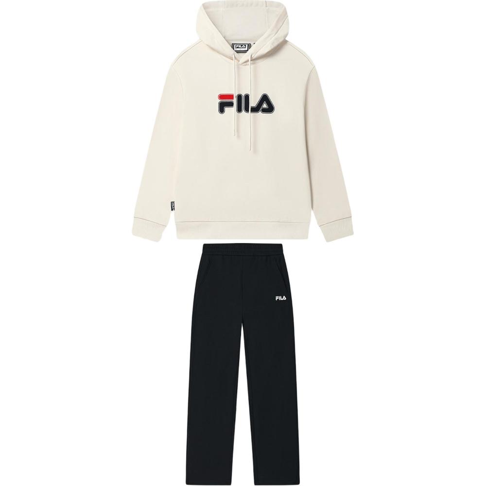

Fila Оригинальное худи пуловер с длинным рукавом, вязаные свободные брюки, повседневный комплект, женские комплекты F51U539203F-IV+F51W539604F-BK S