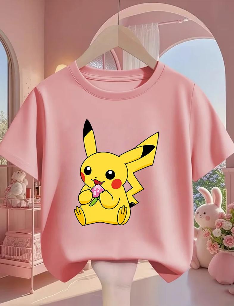 Pikachu Kids T Shirt 3-14Y Boys Girls Summer Cute Kawaii Crew Neck Fashion Street Hot Cartoon Casual Children