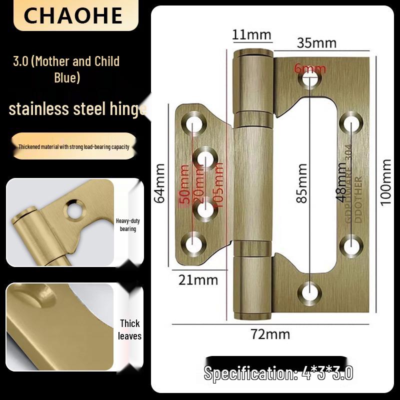 4-inch Silent Bearing Male-Female 304 Stainless Steel Hinge for Wooden Doors