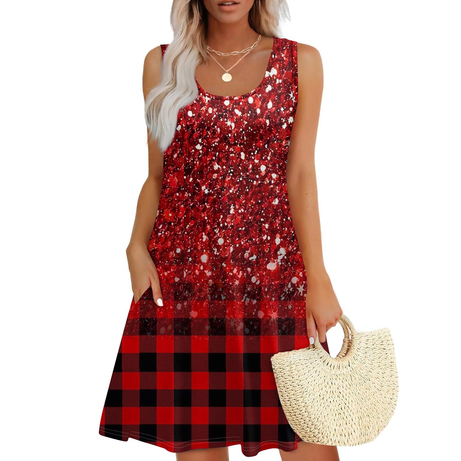 

Женское летнее повседневное платье с квадратным вырезом и принтом в стиле пэчворк, платье без рукавов с карманами XL винный