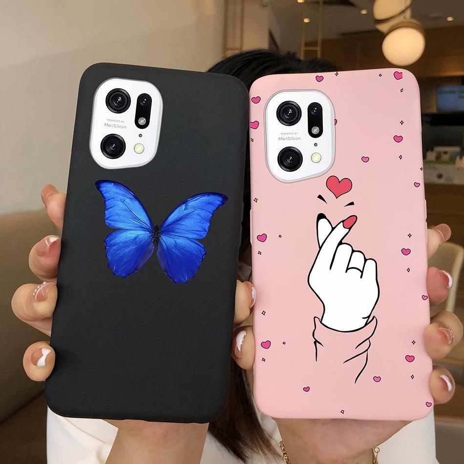 Für Oppo Find X5 Pro Lite Handyhülle Schmetterling Mattes Silikon Stoßfest Schwarze Abdeckung Für Oppo FindX5 X5Pro X5Lite Funda Coque