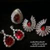 Wine-Stained Rose Drop Gemstone Earrings, Palatial, 18K Gold-Plated, Rubillon Fan-Shaped Zircon Earrings Ring