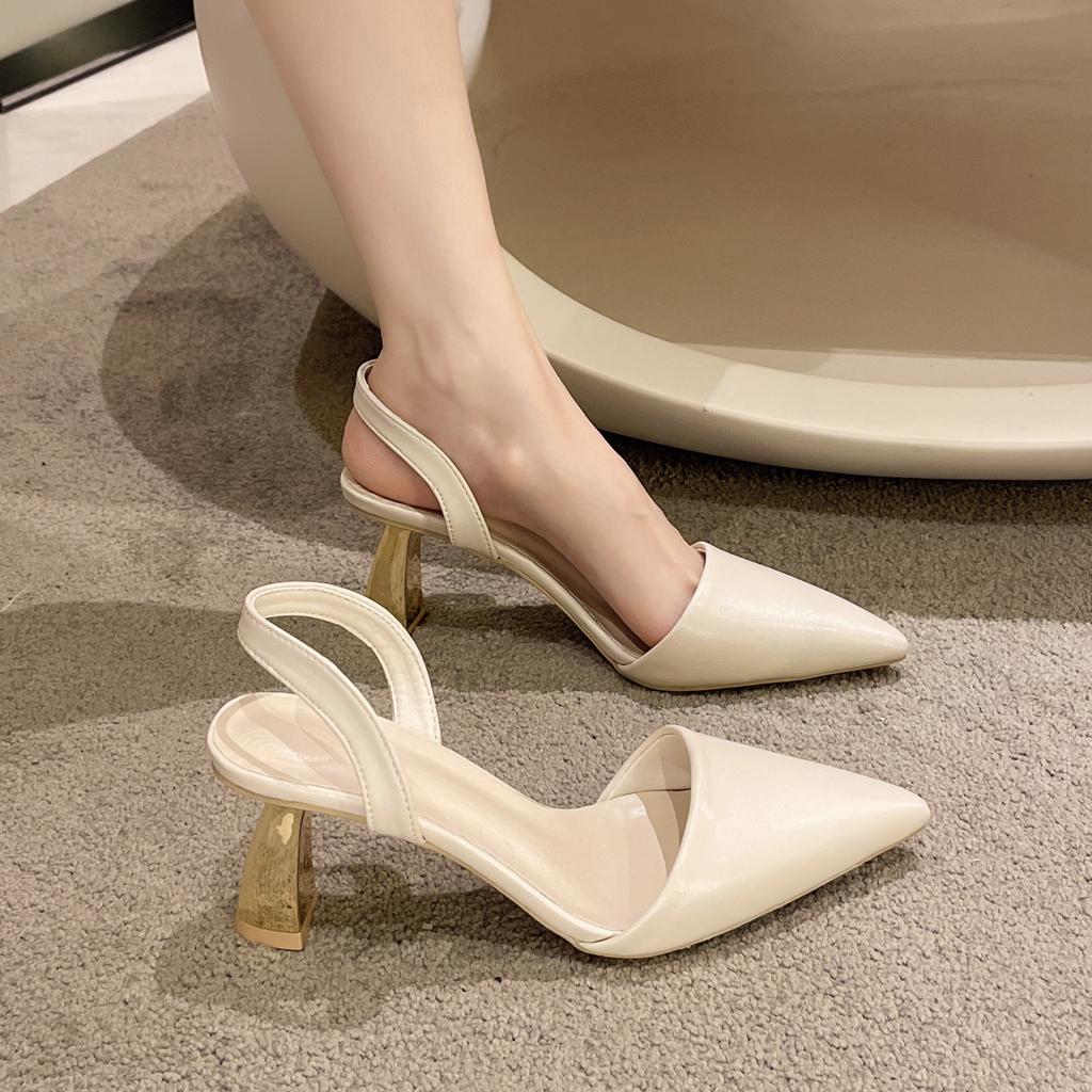 Women Brand Slingback Design Thin Heeled Pumps High Heels Sandals for Woman Slip on Pointed Toe Party Shoes Women D310