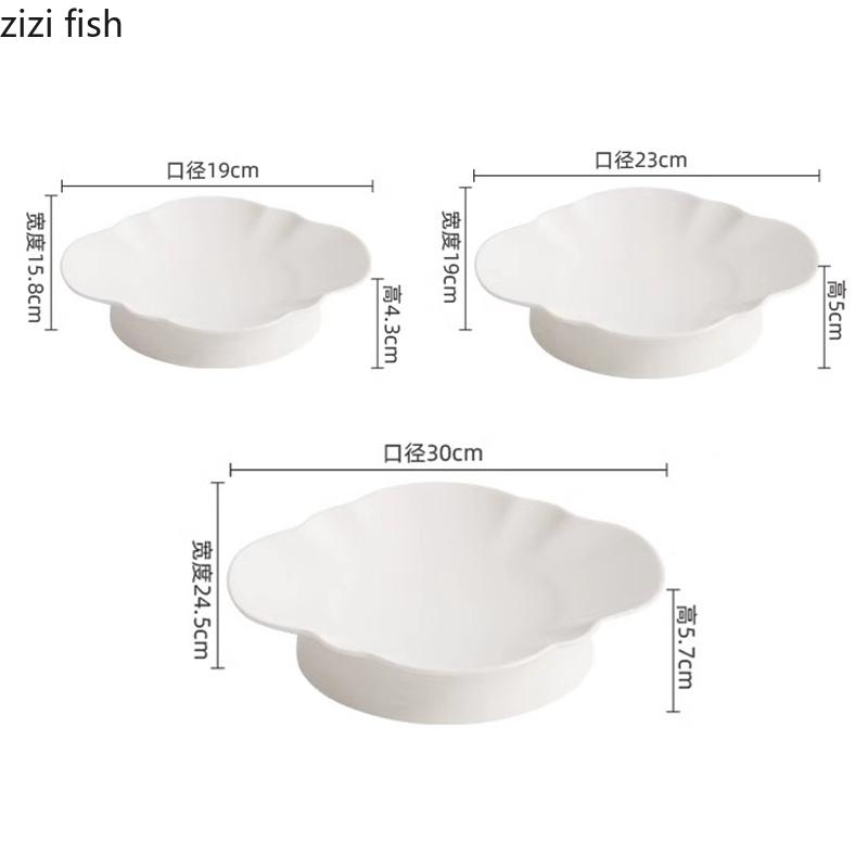 Pure White Flower Shaped High Footed Plate Ceramic Dessert Plate Sushi Plate Dim Sum Dish Molecular Cuisine Specialty Tableware