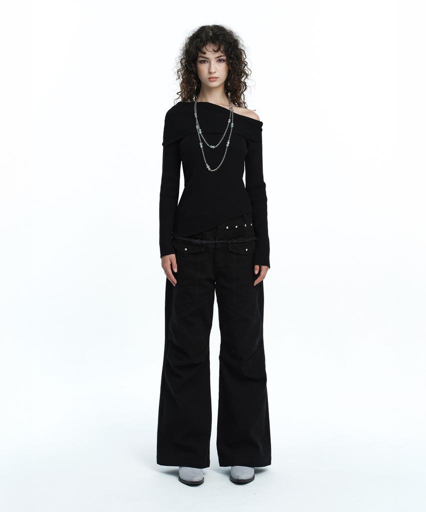 ROUGHNECK Washed Panel Stitch Pants Black