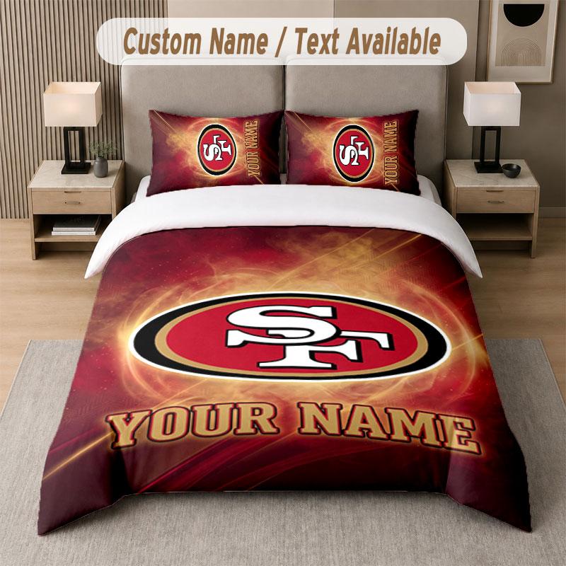 Custom Bedding Set San Francisco 49ers Pattern, Print Name Text 1 Duvet Cover Plus 2 Pillowcases Home Textile
