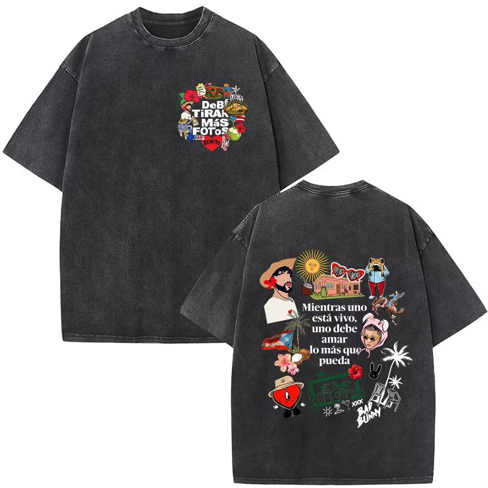 Bad Bunny DTMF Tour 2026 T-Shirt Vintage Hip Hop Graphic Tee Unisex Washed Cotton Short Sleeve Oversized Crew Neck Y2K Streetwear Top Merch Gift