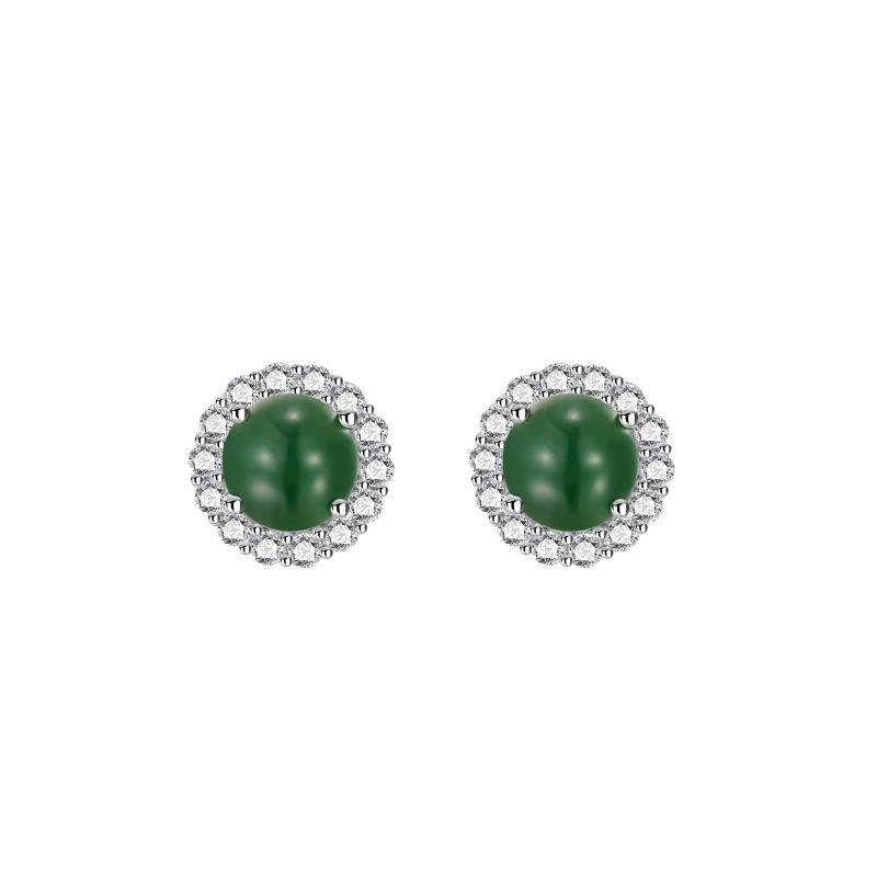 French retro sterling silver s925 stud earrings natural blue water jadeite dangerous material round bead gentle temperament daughter celebrity style