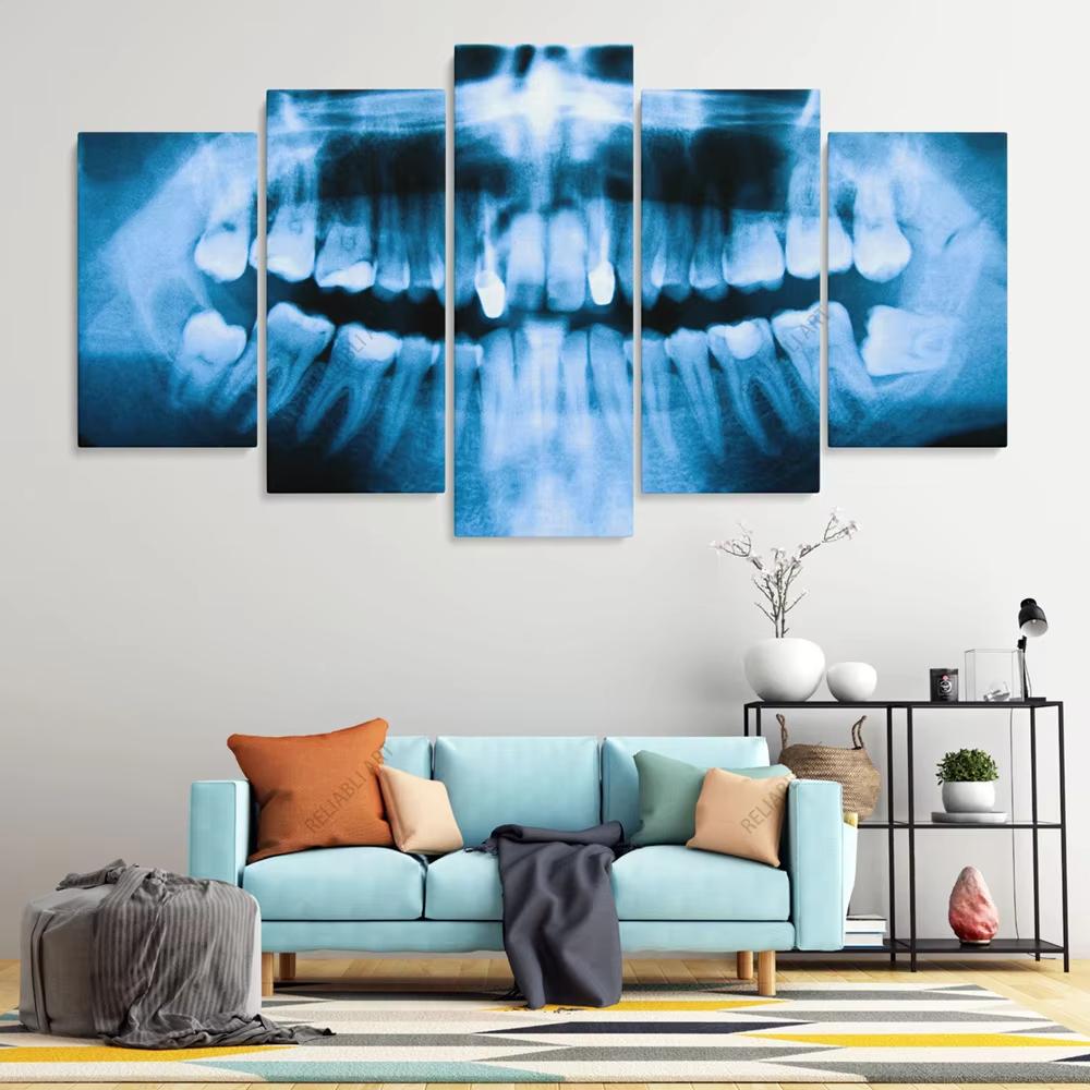 5 Panels Dentistry X Ray Tooth Dental Clinic Decor Canvas Painting Wall Art Canvas Print Wall Decorative Painting No Frame