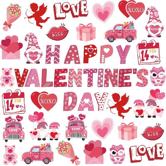 49Pcs Valentine s Day Bulletin Board Decorations Valentine s Day Cutouts Valentines Classroom Decorations Gnomes Heart Paper Cutouts for Valentines Valentine s Day