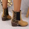 Leopard Winter Sexy Women Ankle Boots Autumnwinter Female Short Zip Chelsea Boots Retro Round Toe Square Heel Size 36-43