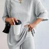 Summer Womens 2 Piece Ribbed Knit Outfit Short Sleeve Top and Pants Set