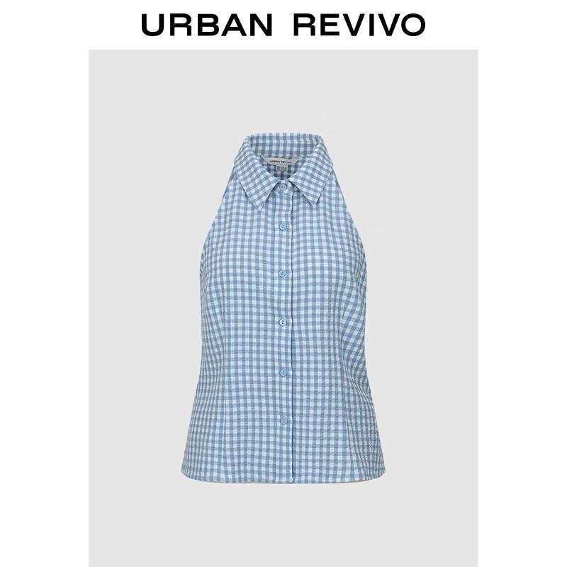 UR2026 Women s Classic Plaid Sleeveless Button-Front Blouse S
