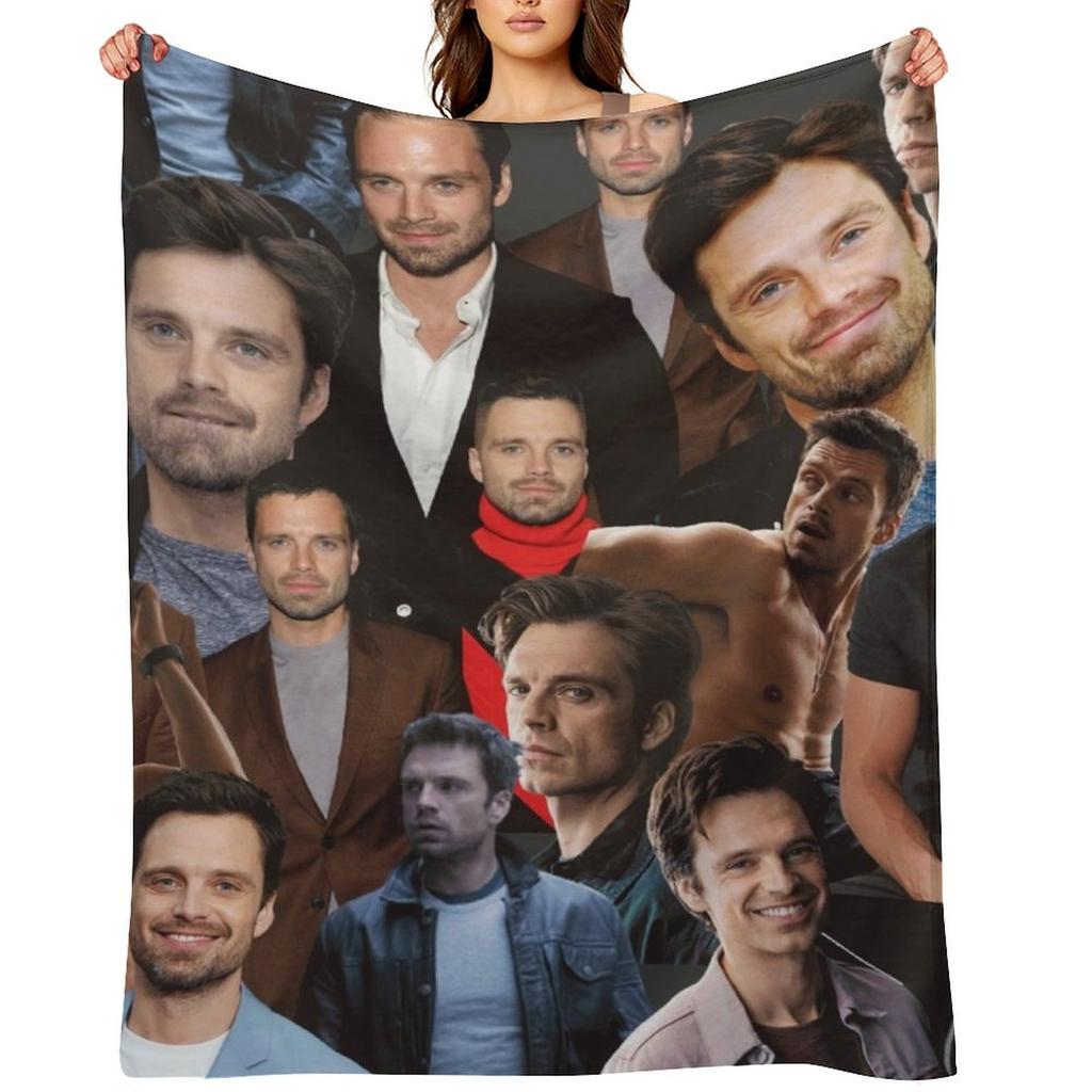 Sebastian Stan photo collage Throw Blanket Beautifuls Quilt Soft Plaid Flannels Blankets