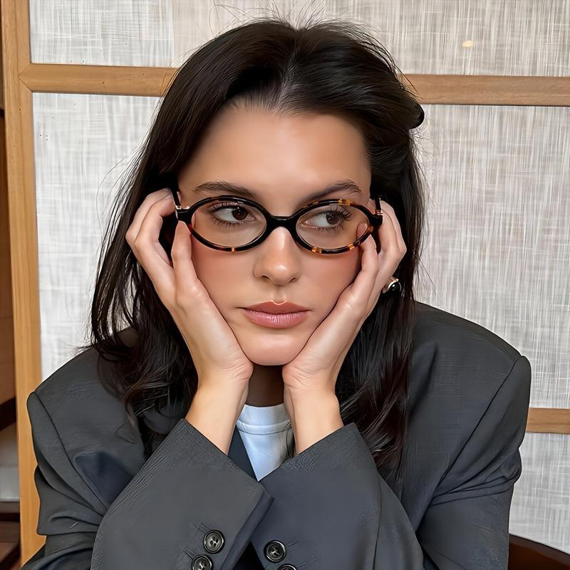 2Pcs Chic Retro Oval Anti-Blue Light Glasses for Women Fashionable Accessory Stylish Glasses Flat Intellectual Glasses