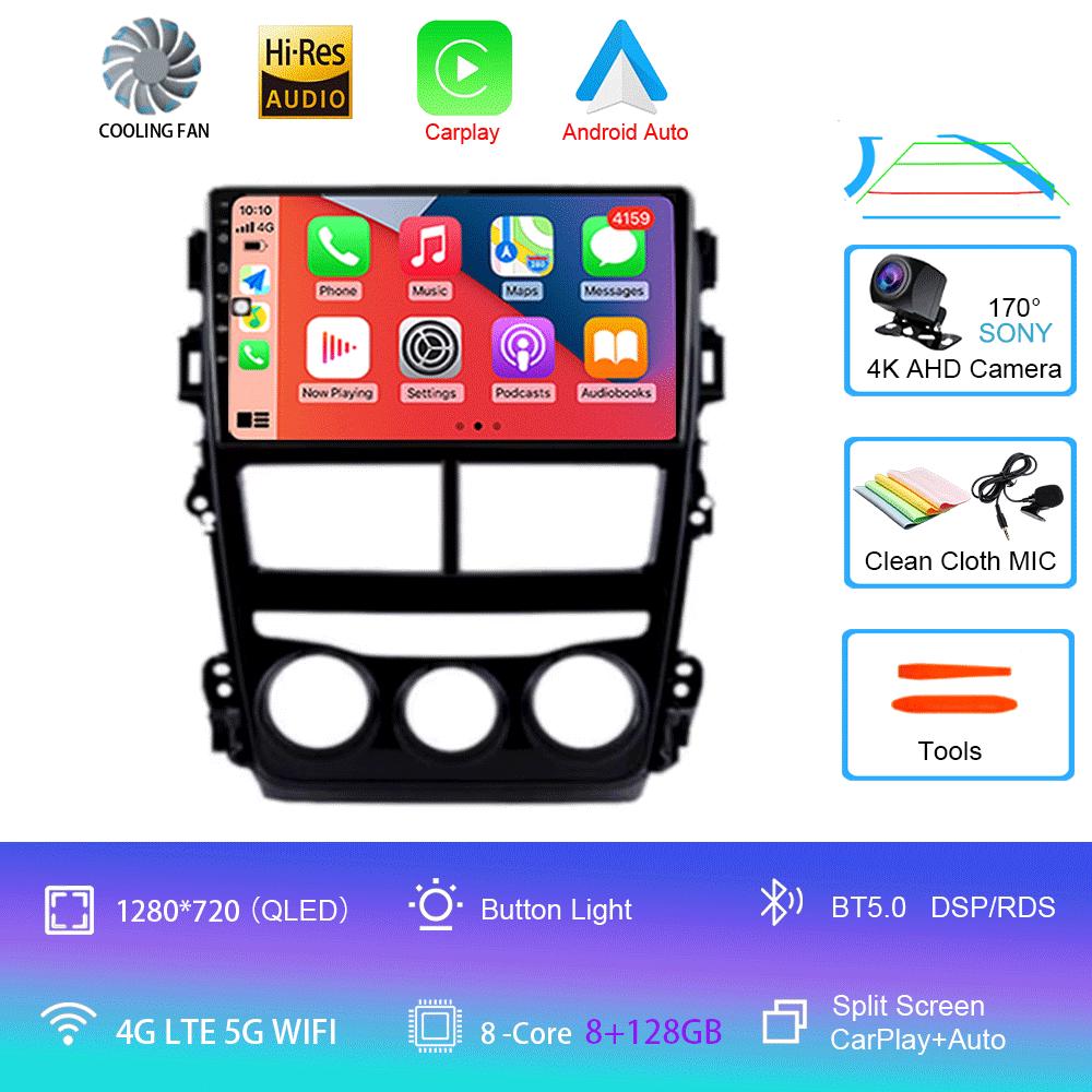 Car Radio Android 14 Carplay Auto For Toyota Vios Yaris 2018 2019 2020 Navigation GPS Multimedia Player video Stereo wifi+4G BT